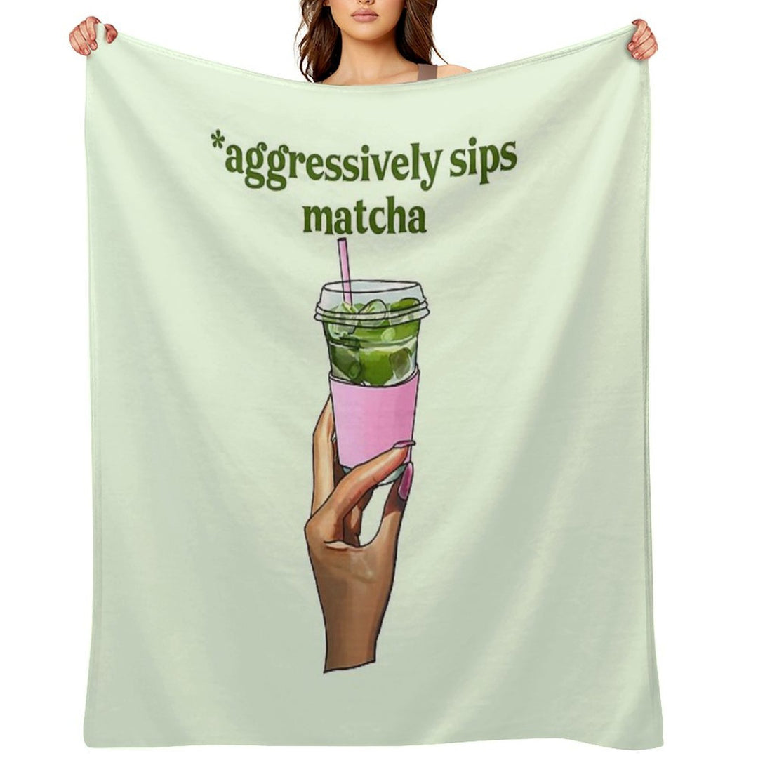 Aggressively Sips Matcha – Funny Matcha Aesthetic Sticker Wrinkle-free Throw Blanket