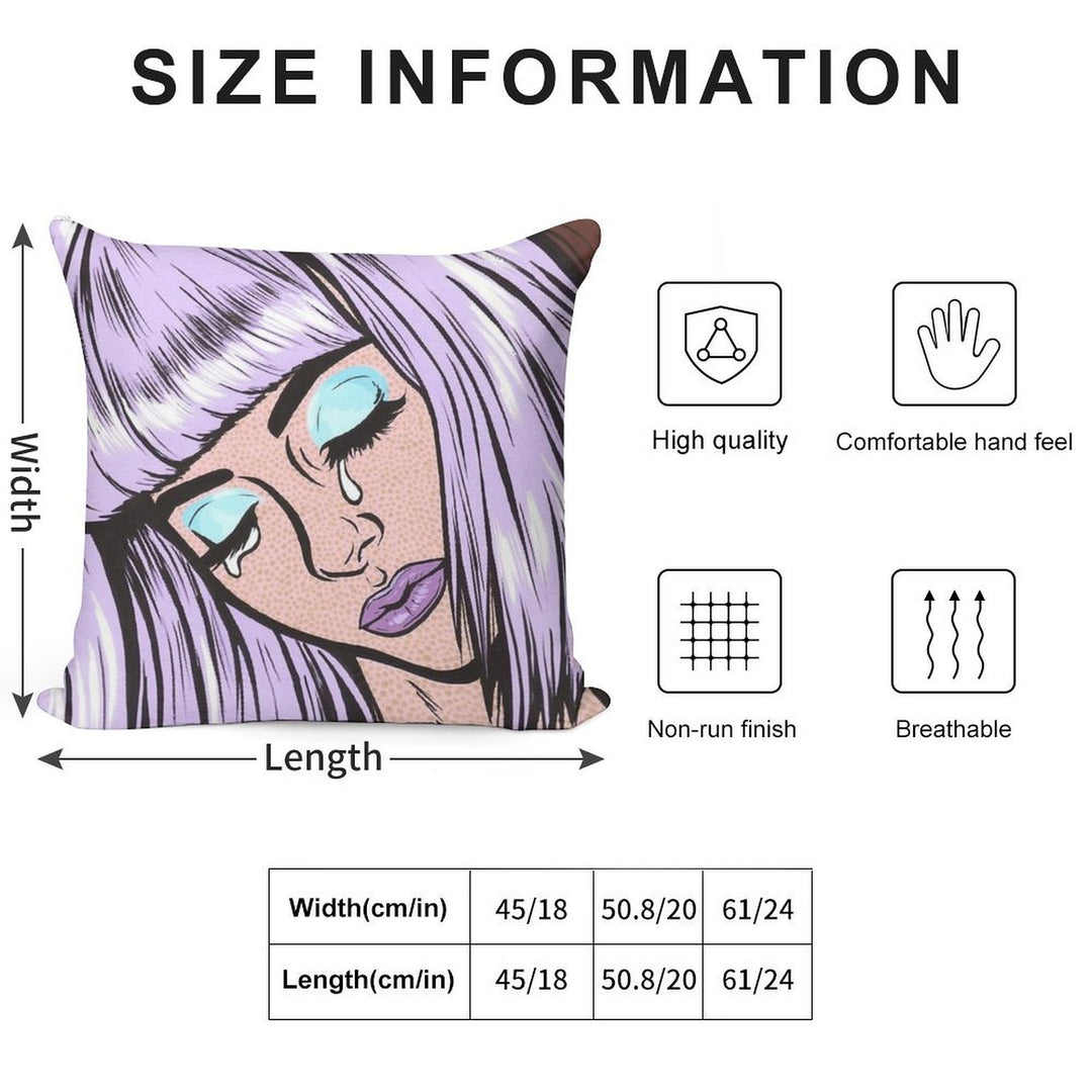 Lilac Bangs Crying Comic Girl Soft Style Accent Throw Pillow
