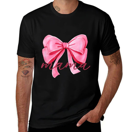Mama Pink Bow Birthday Baby Shower Family Pink Ribbon  Trendy Pattern T-Shirt