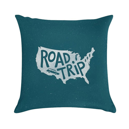 Road Trip USA - Blue Soft Durable Construction Throw Pillow