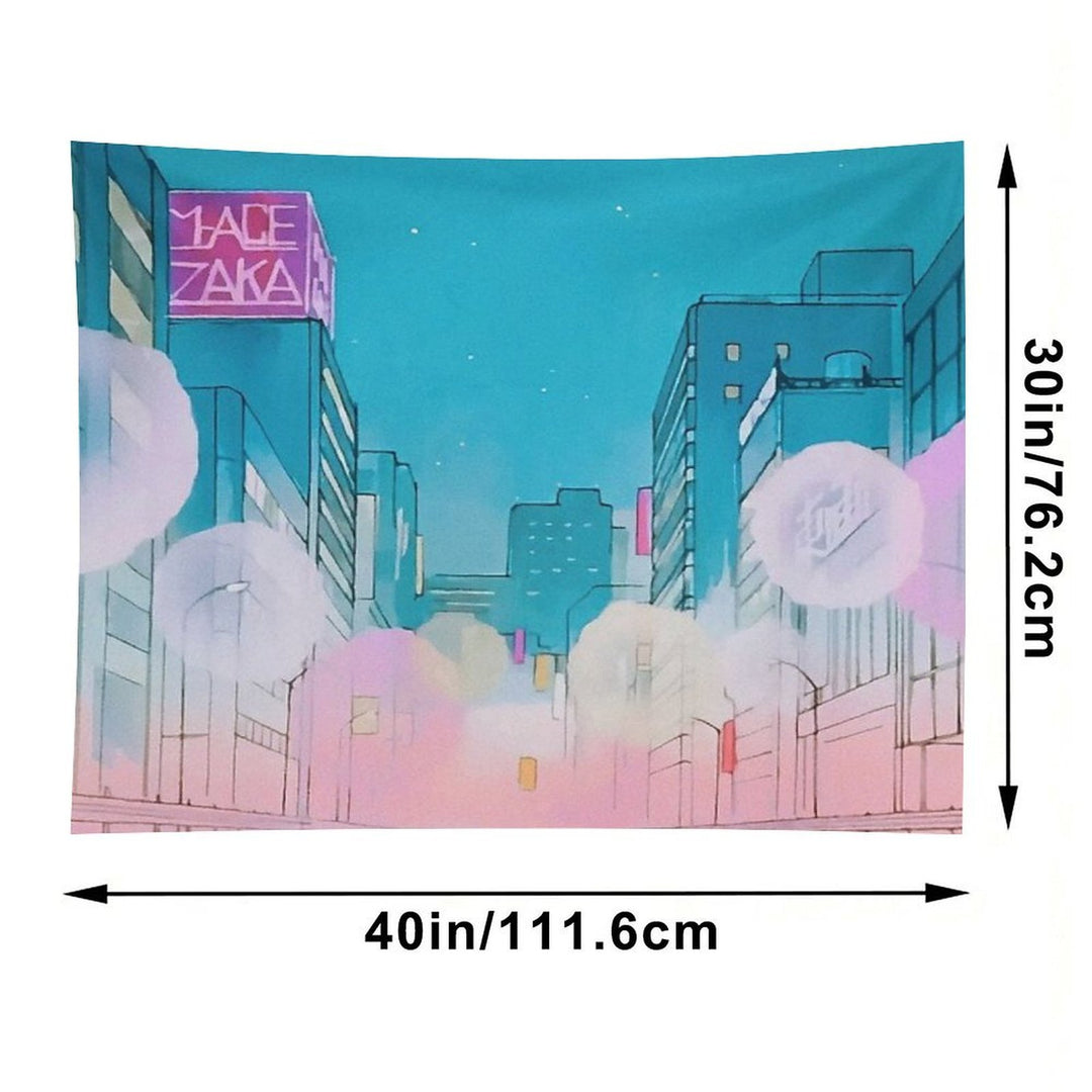 Vintage Anime City Background Tapestry