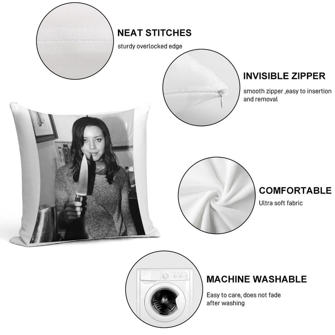 Aubrey Plaza Holding Knife Soft Decorative Cover Throw Pillow