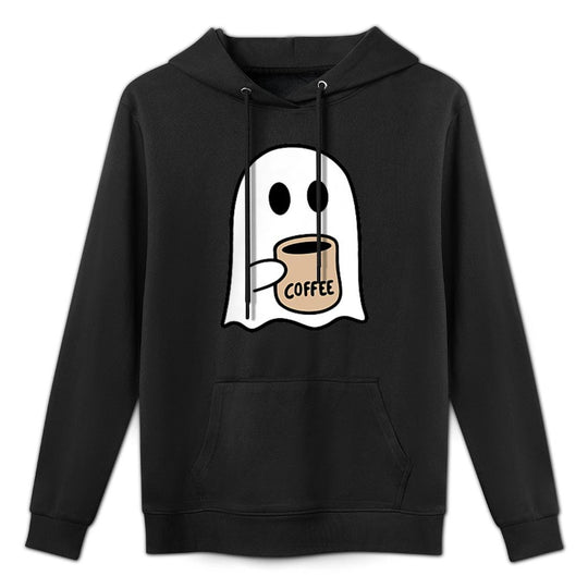 Ghost Drinking Coffee Funny Halloween Costume Coffee Lover Easy Care Hoodie