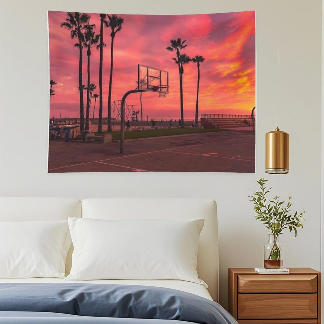 Basketballground And Purple Sunset Tapestry