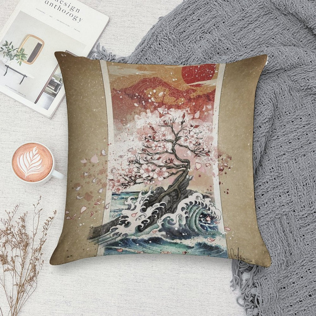 Sakura Blossom Waves Soft High-Density Material Throw Pillow