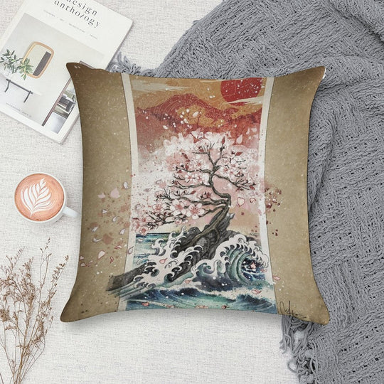 Sakura Blossom Waves Soft High-Density Material Throw Pillow
