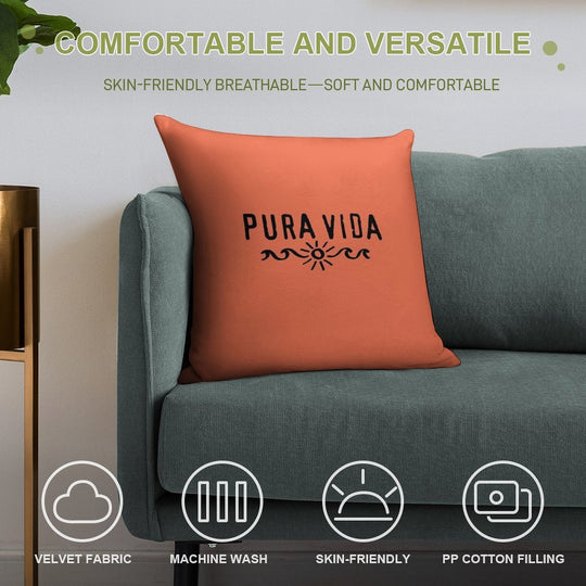 Pura Vida, Good Vibes, Costa Rica, Sun, Waves, Surfing Soft Reinforced Edging Throw Pillow