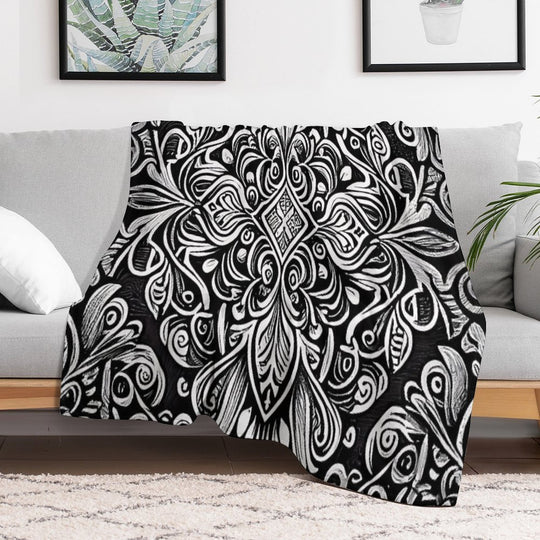 Sketched Traditional Pattern Digital Painting Travel-friendly Throw Blanket
