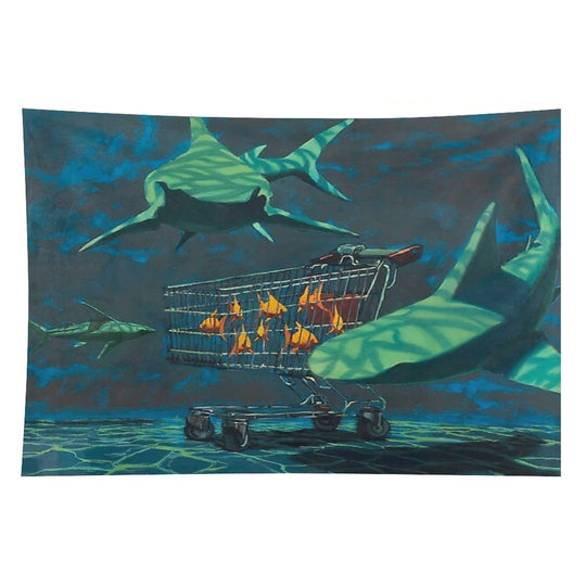 Sharks with Trolley Banksy Painting Tapestry