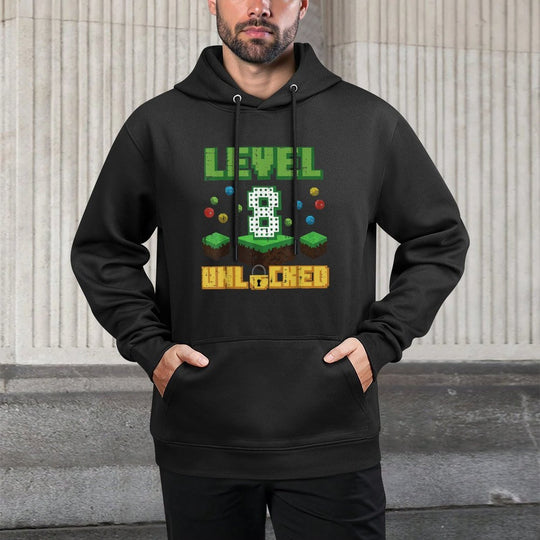 Level 8 Unlocked Pixel Gamer 8th Birthday Gaming Boys Kids Durable Construction Hoodie
