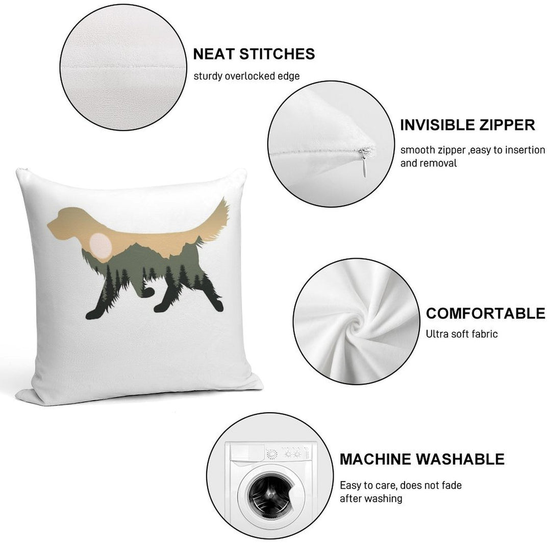 Golden Retriever Dog Forest Mountain Sunset Gift Soft Short Plush Fabric Throw Pillow