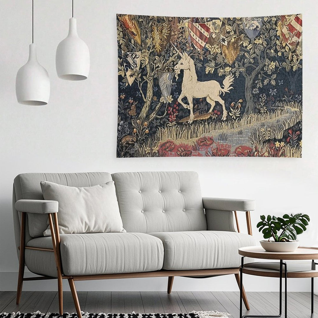 Medieval Unicorn Midnight Floral Tapestry Tapestry