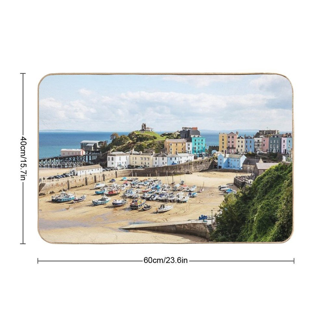 Pastel Houses, Tenby, Wales  Fade-Resistant Bath Mat
