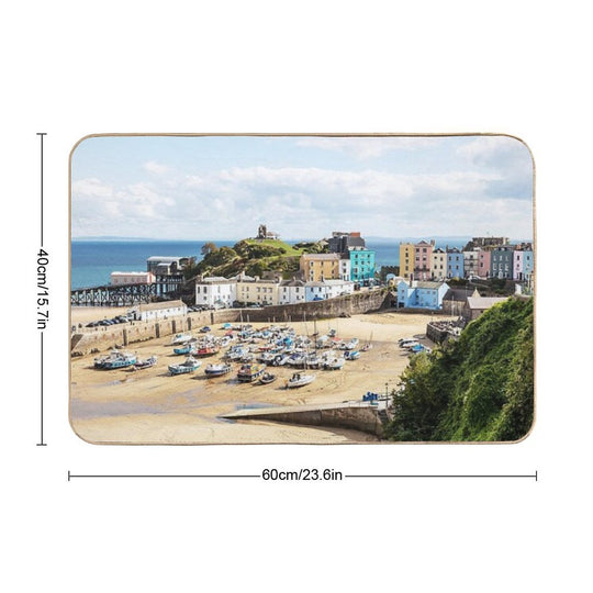 Pastel Houses, Tenby, Wales  Fade-Resistant Bath Mat