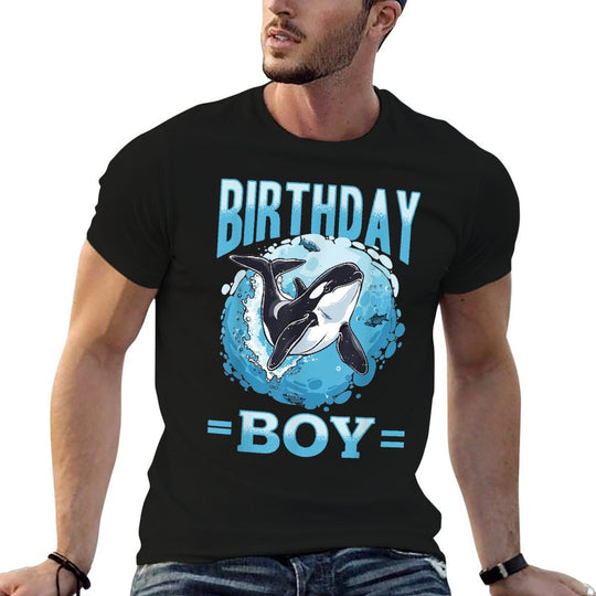 Funny Orca Animal Birthday Boy  Ribbed Collar T-Shirt