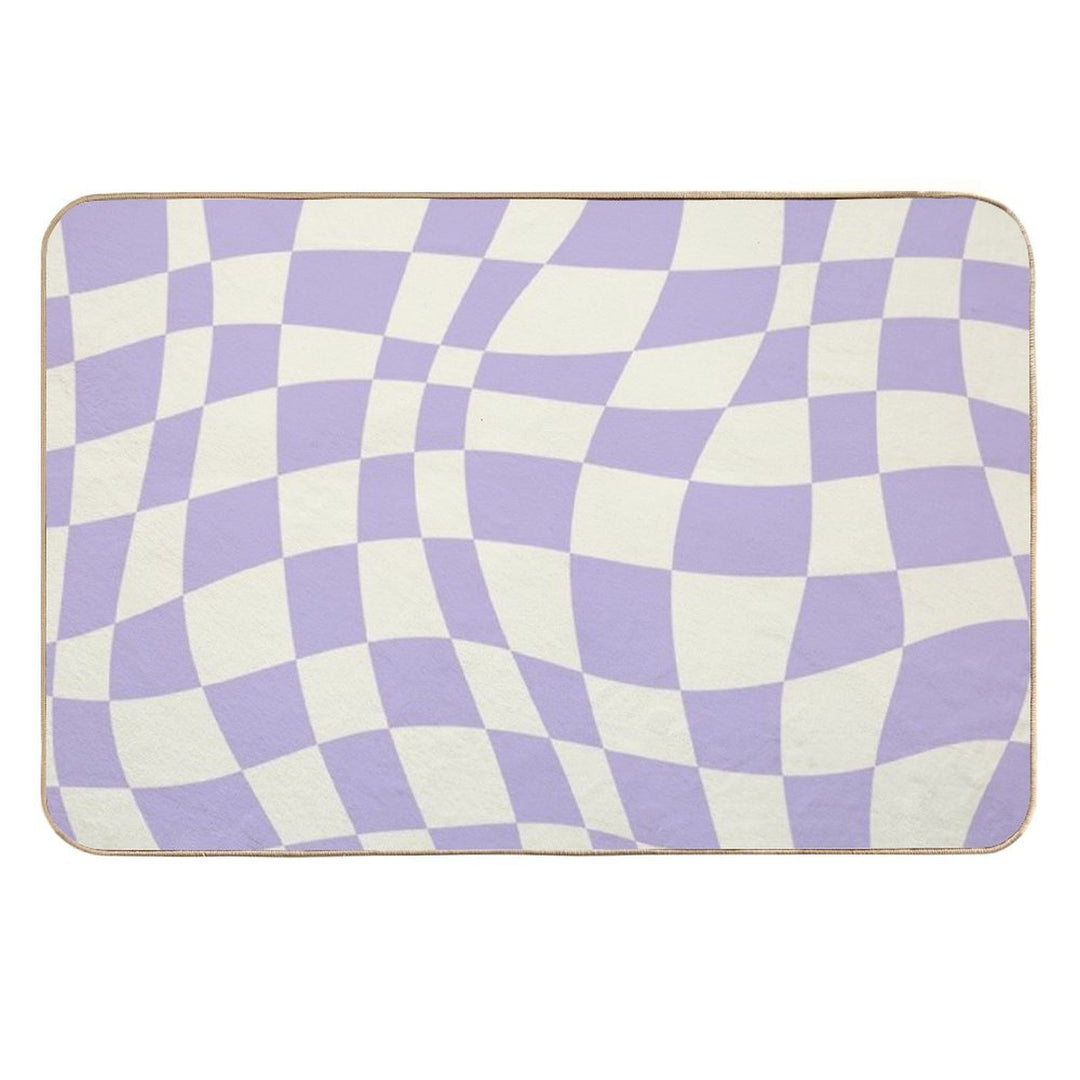 Soft Purple Warp Checked Pattern  Dirt-Trapping Bath Mat