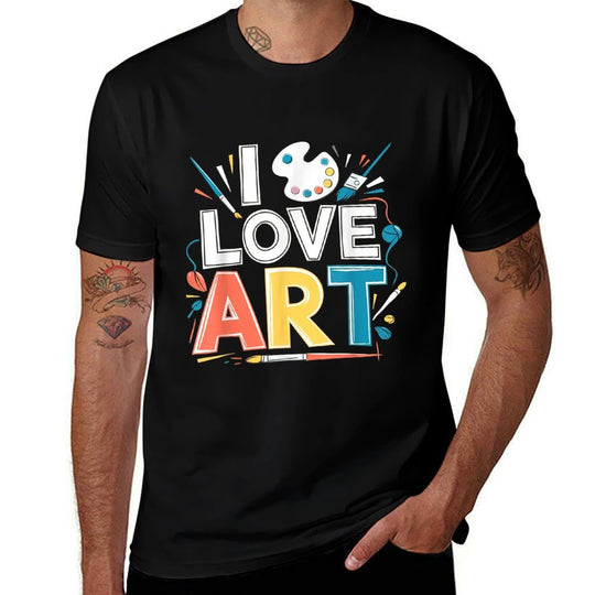 I Love Art Artist Painter Colorful Painting Art Lover  Ribbed Collar T-Shirt