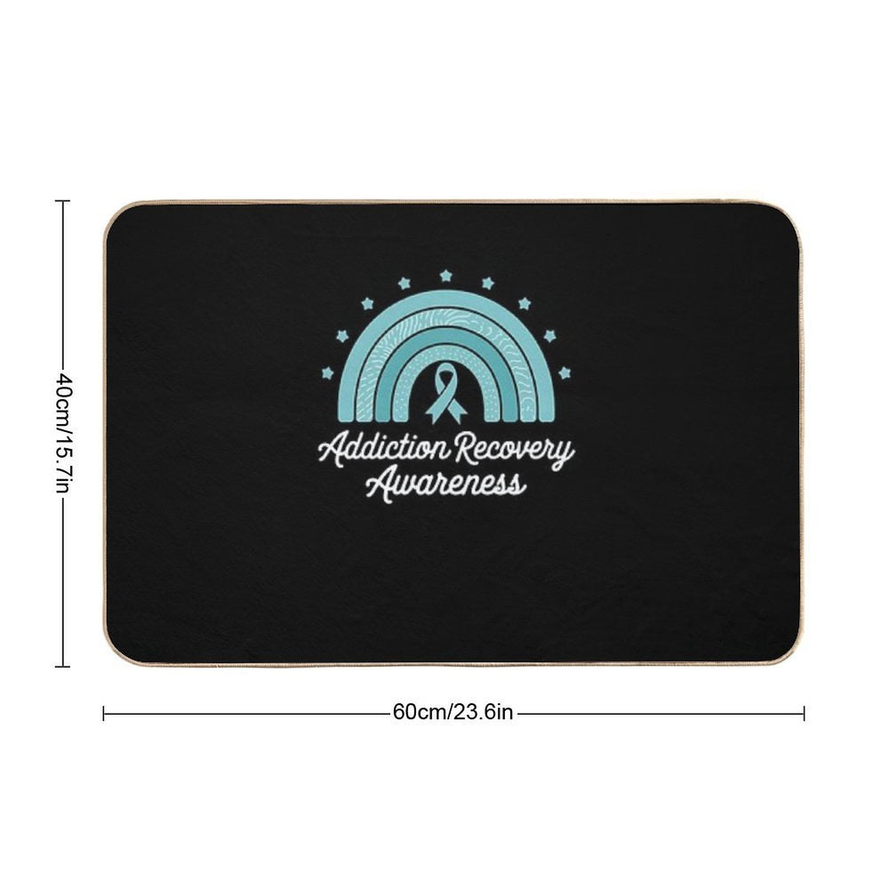 Addiction Recovery Awareness Teal Ribbon Rainbow Support  Odorless Bath Mat