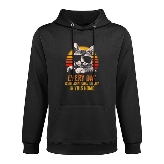 Every Day Is International Cat Day In This Home Meme Cat for Men Women Medium-Weight Fabric Hoodie