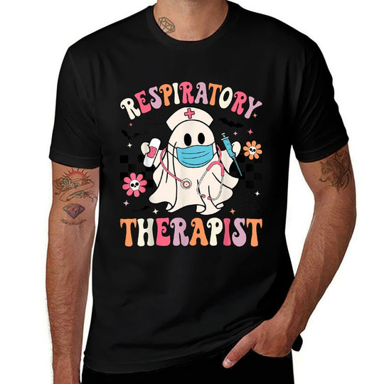 Groovy Spooky Respiratory Therapist Halloween RT Nurse  Fade-proof Color T-Shirt