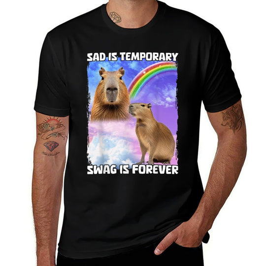 Sad Is Temporary Swag Is Forever  Ribbed Collar T-Shirt