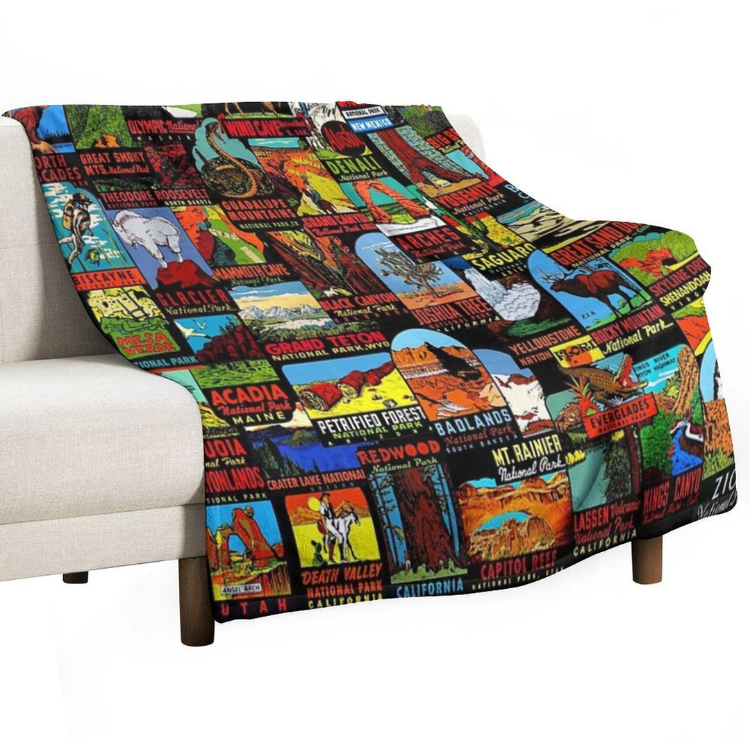 American National Parks Vintage Travel Decal Bomb Versatility Throw Blanket