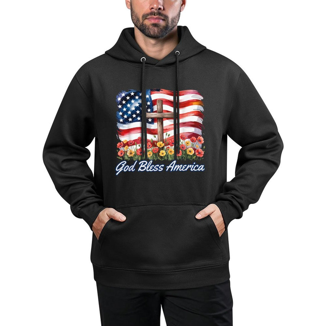 God Bless America Cross Flowers Patriotic 4th of July Moisture-Wicking Hoodie