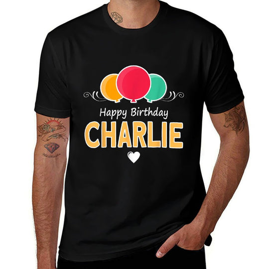 Charlie Happy Birthday Saying  Ribbed Collar T-Shirt