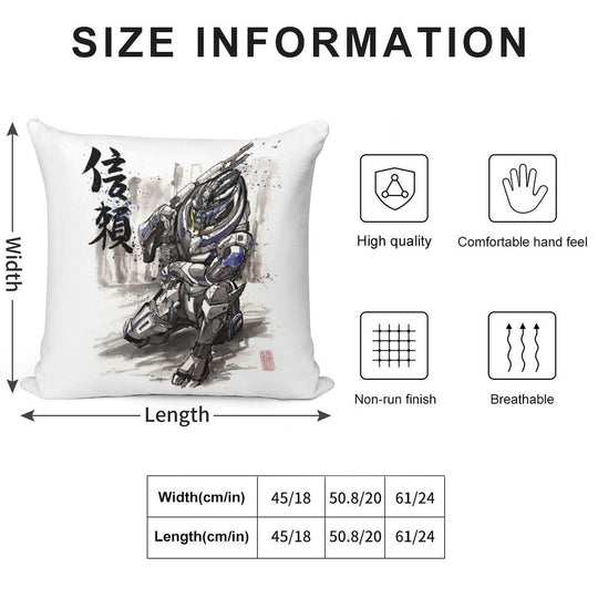 Mass Effect Garrus Sumie Style with Japanese Calligraphy Soft Ultra-Soft Texture Throw Pillow