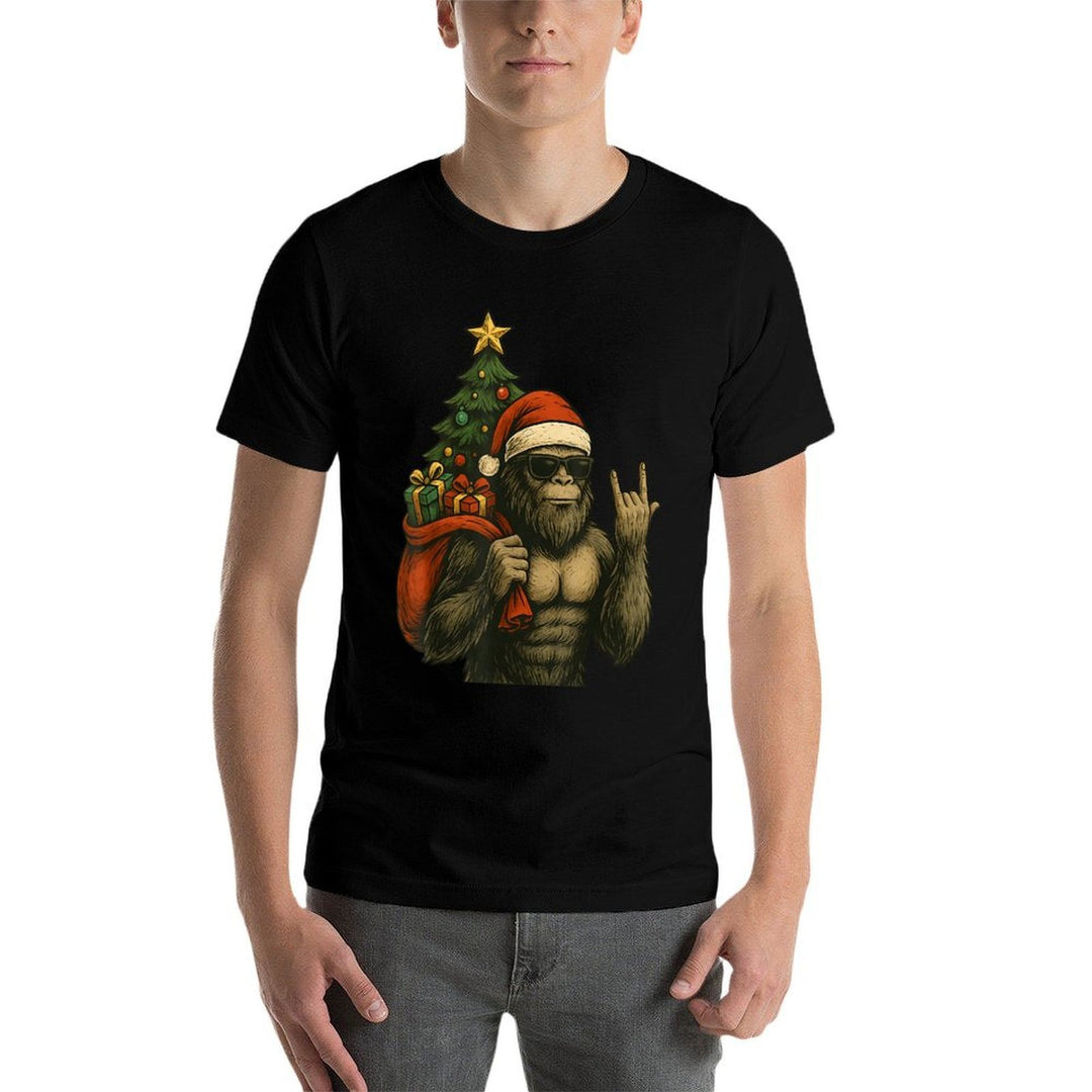 Bigfoot Santa Christmas Tree Rock On Funny Xmas Sasquatch  Versatile T-Shirt