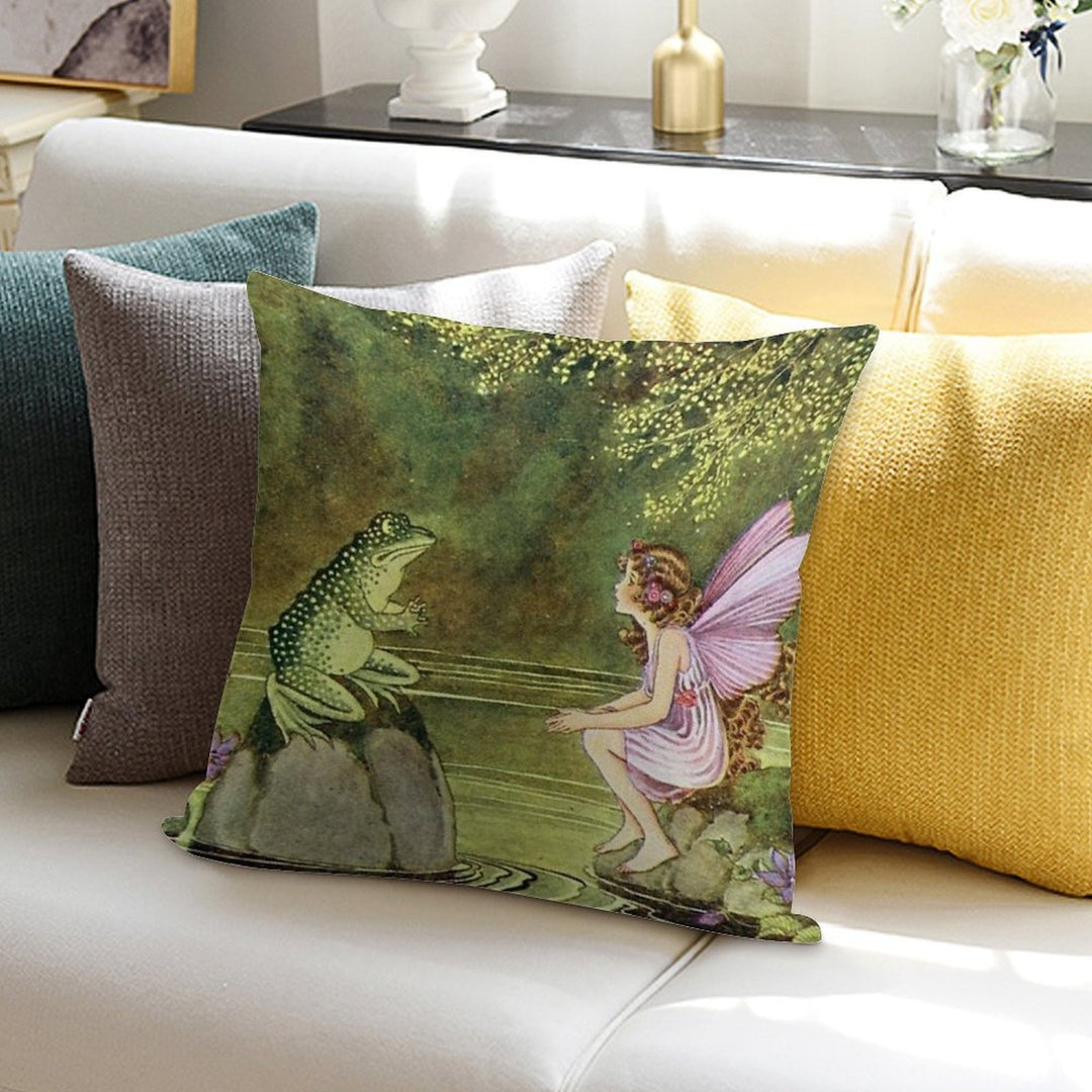 Frog And Fairy Talking -Ida Rentoul Outhwaite Soft Reinforced Edging Throw Pillow