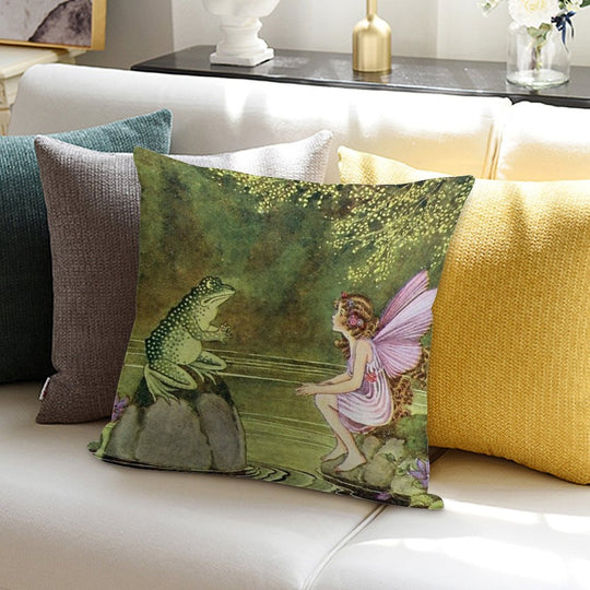 Frog And Fairy Talking -Ida Rentoul Outhwaite Soft Reinforced Edging Throw Pillow