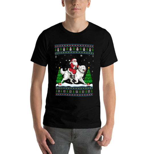Ugly Xmas Tree Santa Riding Great Pyrenees Dog Christmas for Men Women Kids  Graphic-printed T-Shirt