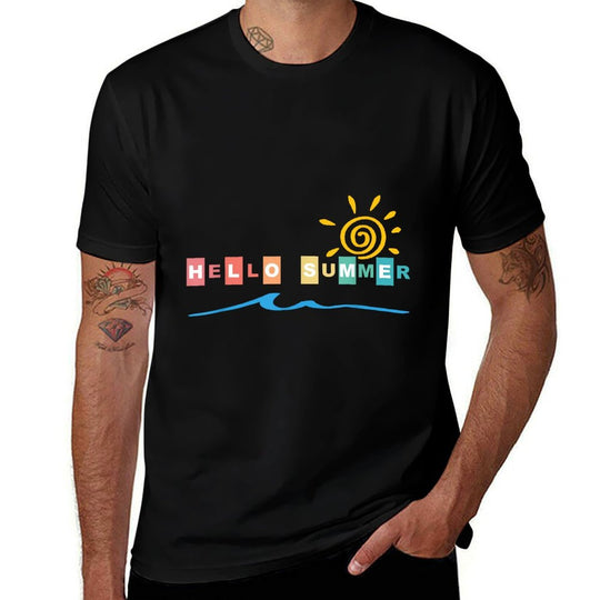 Colorful Hello Summer Sun Graphic  Slim-fit Cut T-Shirt