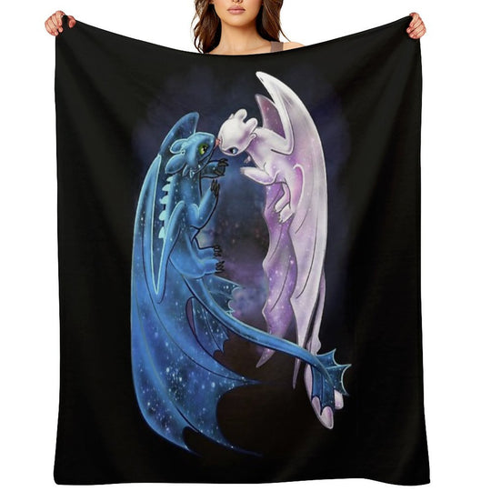 Dragon Heart - Starry Dragons - Toothless And Light Fury Travel-friendly Throw Blanket