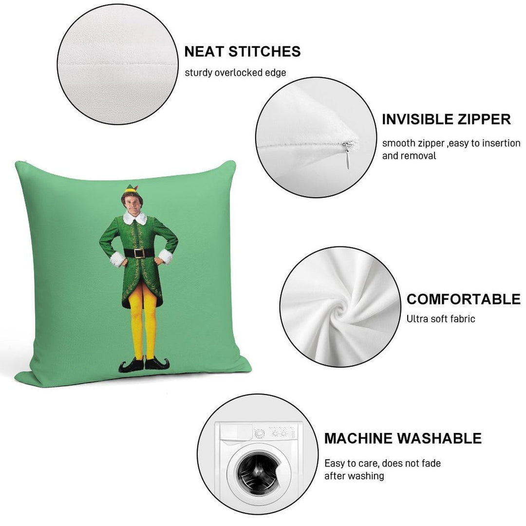 Buddy The Elf, Christmas Movie, Arms Akimbo Will Ferrell Soft Washable Throw Pillow