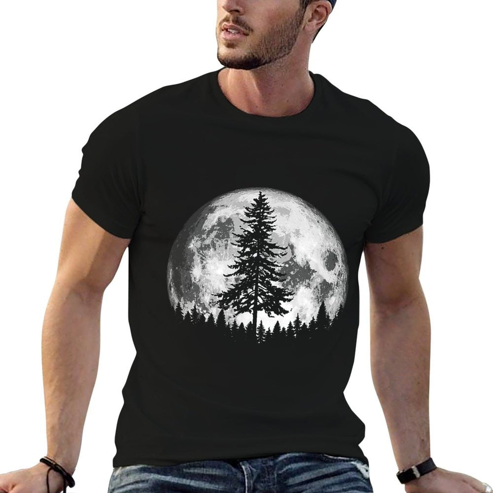 Retro Full Moon  Minimalist Pine Tree Vintage Graphic  Affordable Price T-Shirt