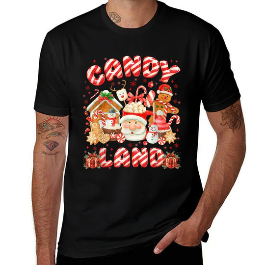 Vintage Candy Cane Land Santa PJs Christmas Xmas Girl Women  Graphic-printed T-Shirt