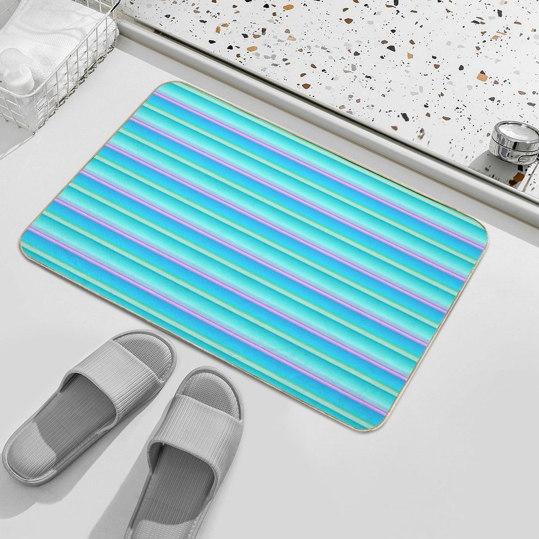 Blue Color Horizontal Striped  Ocean Color Horizontal Striped  Long-Lasting Bath Mat