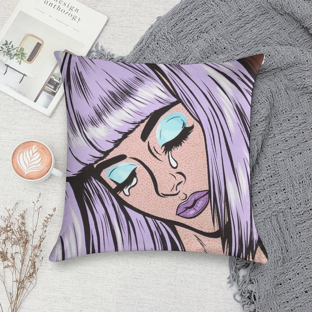 Lilac Bangs Crying Comic Girl Soft Style Accent Throw Pillow