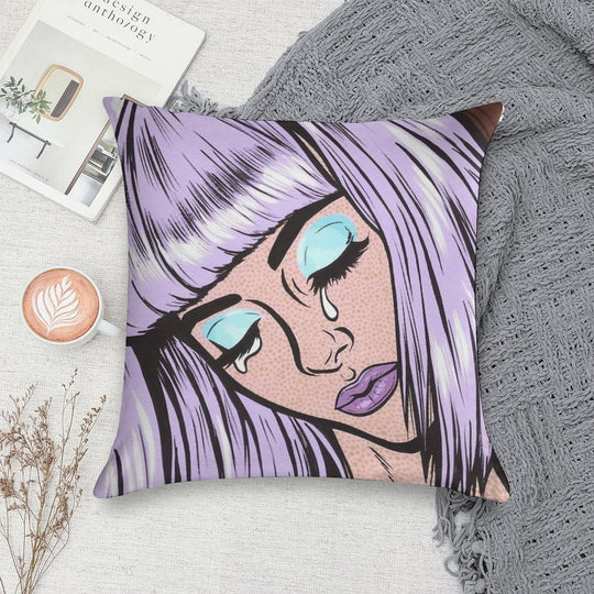 Lilac Bangs Crying Comic Girl Soft Style Accent Throw Pillow
