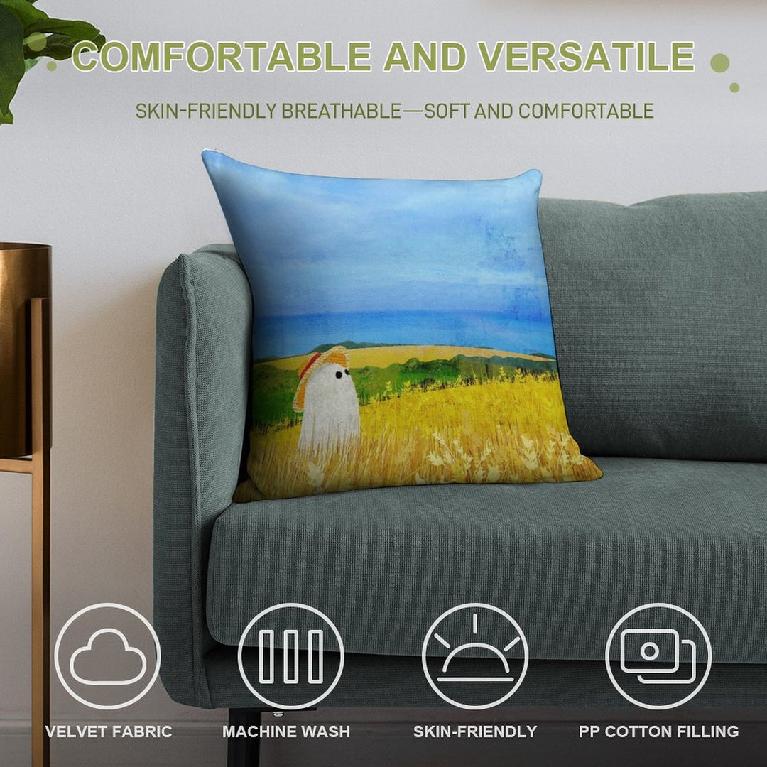 There's A Ghost in The Wheat Field Soft Ultra-Soft Texture Throw Pillow