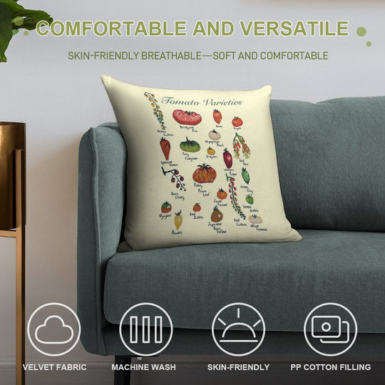 Tomato Varieties Spread Soft Decorative Cover Throw Pillow