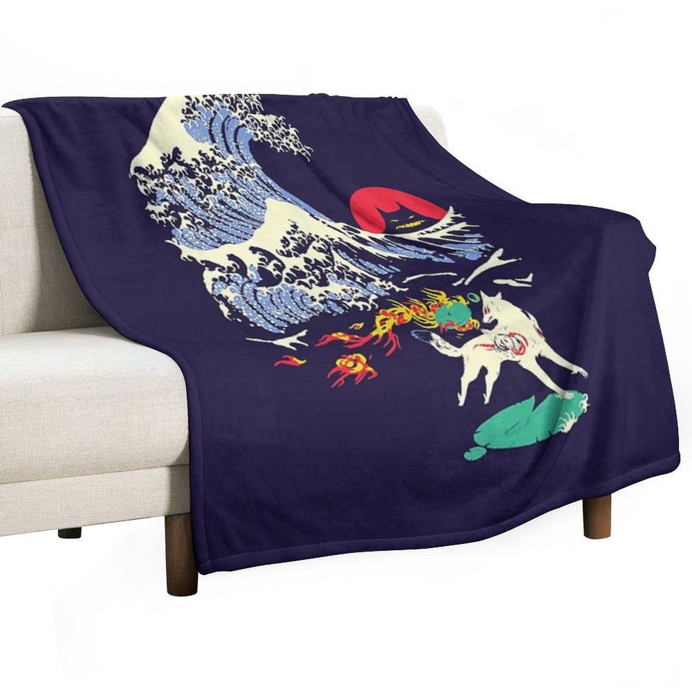 The Great Wave Off Oni Island Compact Throw Blanket