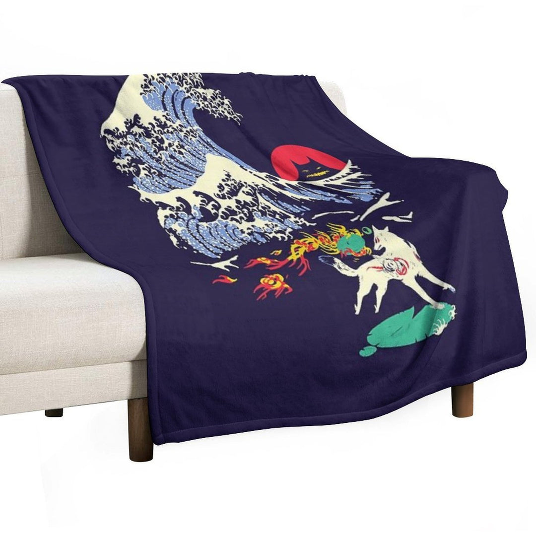 The Great Wave Off Oni Island Compact Throw Blanket