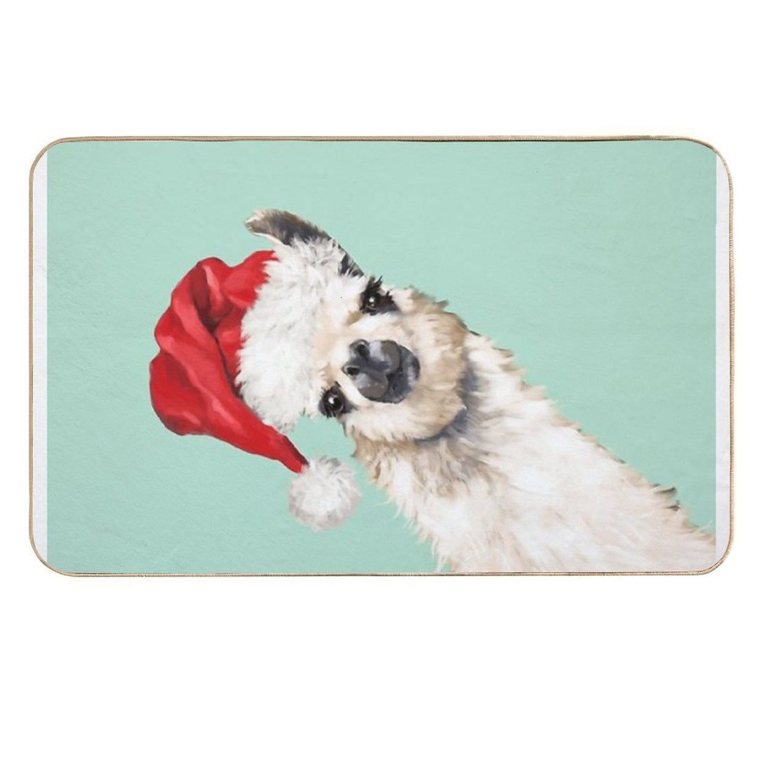 Christmas Sneaky Llama in Green  Absorbent Bath Mat