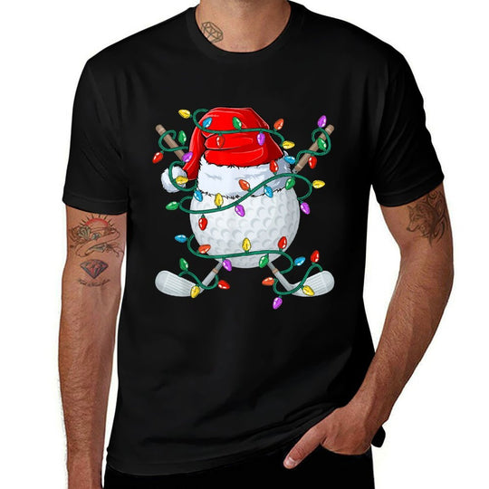 Christmas Golf Xmas Santa Sports Hat Golfer Golfing Funny  Oversized Silhouette T-Shirt