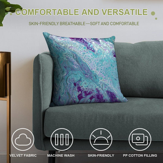 Turquoise And Purple Marble Soft Durable Construction Throw Pillow