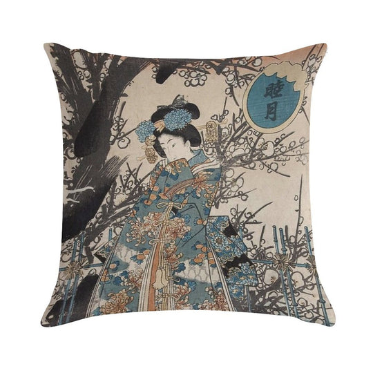 Classic Vintage Ukiyo-e Japanese Art Geisha Portrait Soft Skin-Friendly Throw Pillow