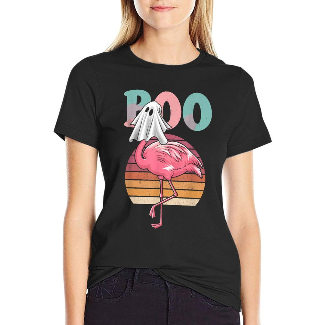 Flamingo Ghost Boo Pink Halloween Costume Flamingo Lover  Fade-proof Color T-Shirt